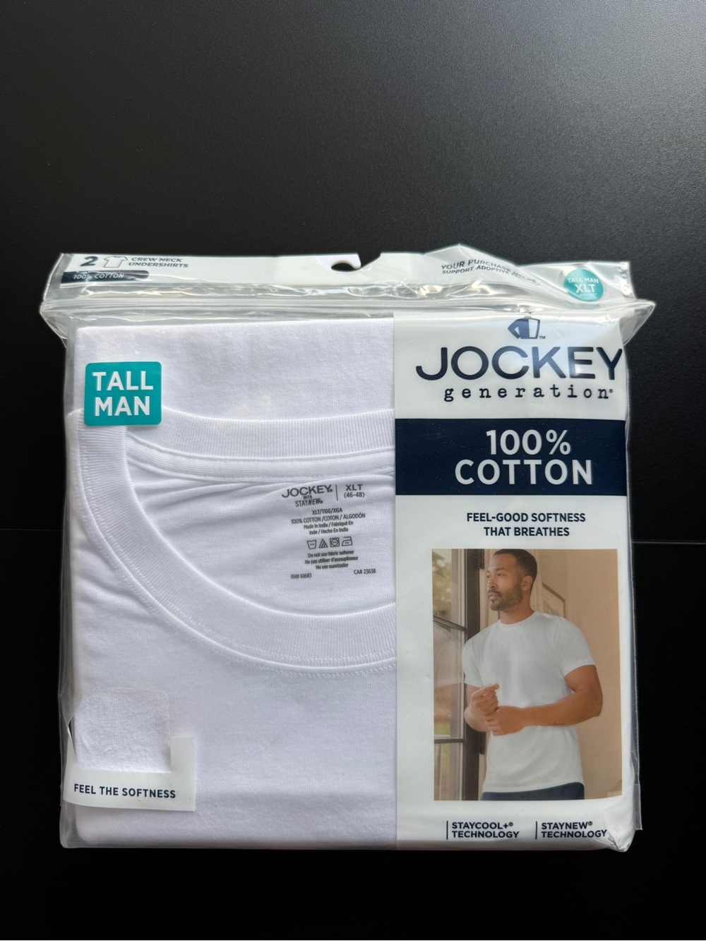 Jockey Generation Tall Man 100% Cotton Crew Neck Undershirts White 2 Pack XLT